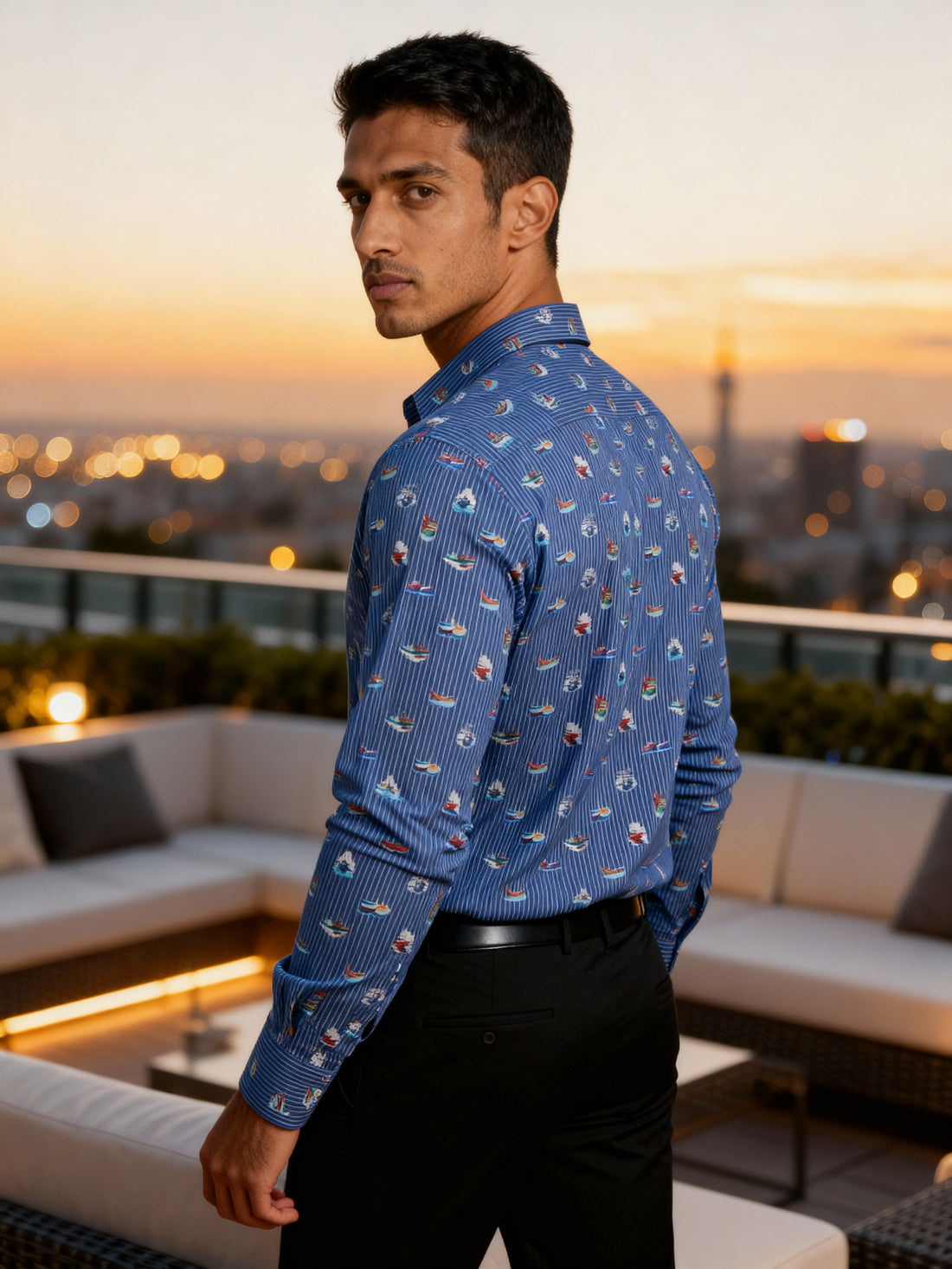 The Paribito Blue Viscose Rayon Party Shirt