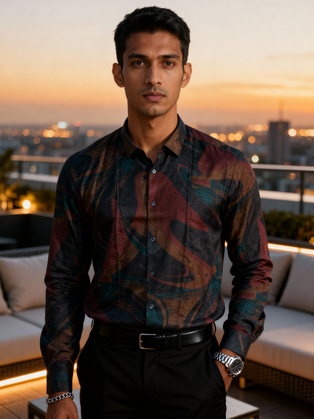 The Paribito Maroon Poly Silk Party Shirt
