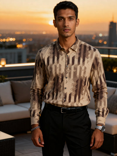 The Paribito Brown Crepe Party Shirt