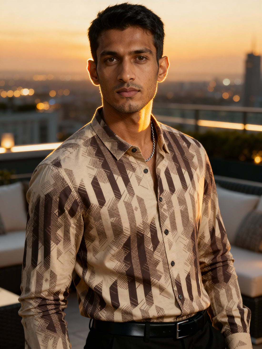 The Paribito Brown Crepe Party Shirt