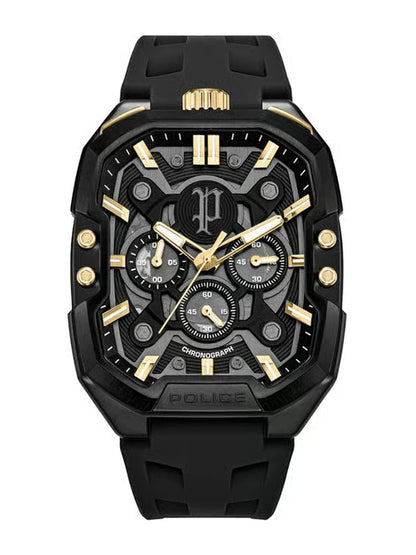 Police Rectangle Black Dial Chronograph Watch With Silicone Strap  - PLPEWGO0092204