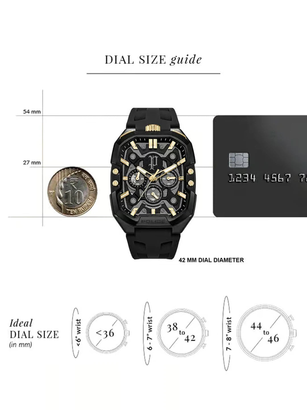 Police Rectangle Black Dial Chronograph Watch With Silicone Strap  - PLPEWGO0092204