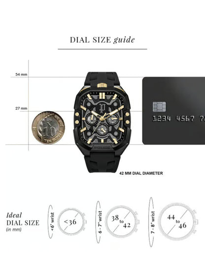 Police Rectangle Black Dial Chronograph Watch With Silicone Strap  - PLPEWGO0092204