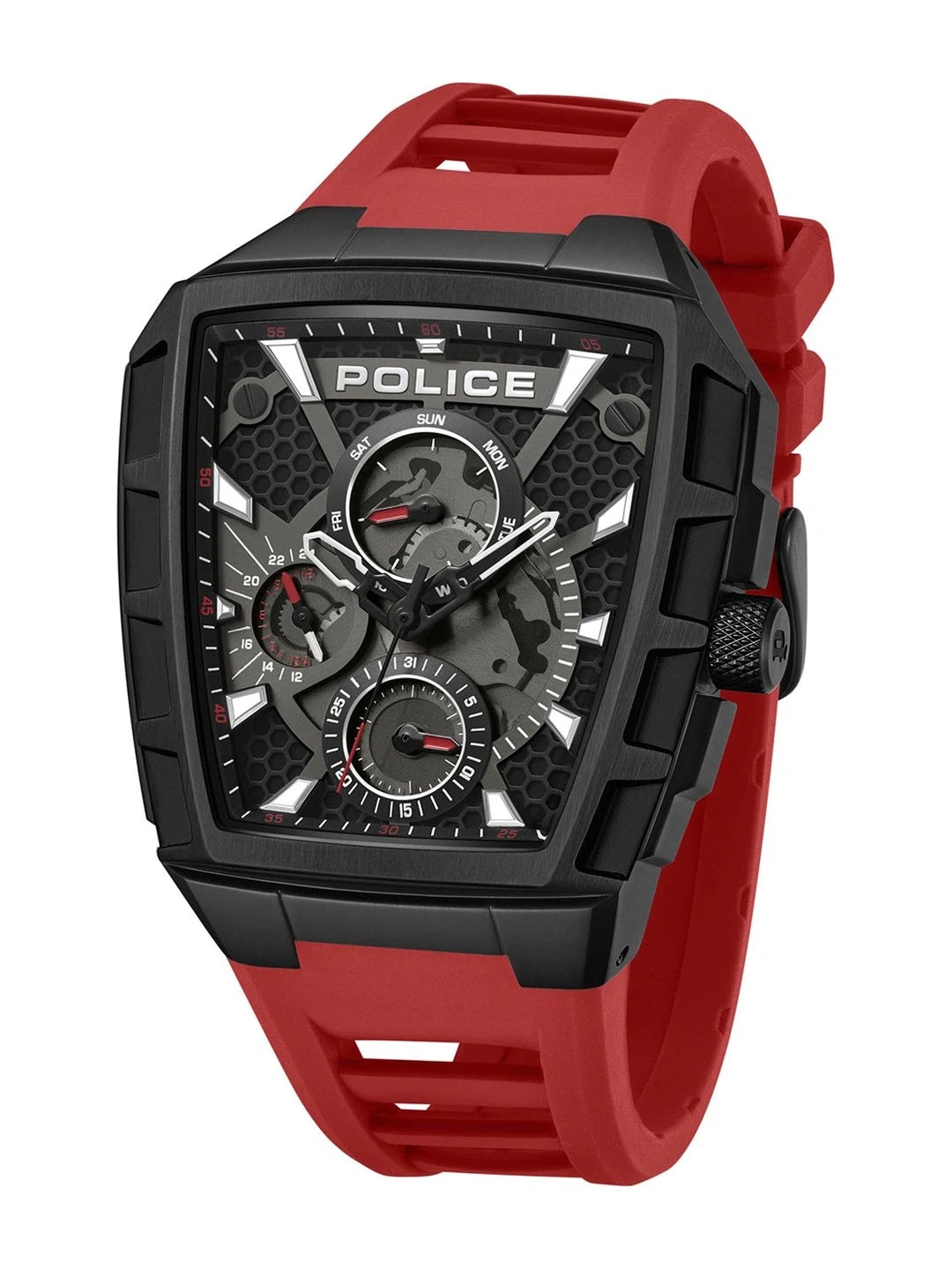 Police Asymmetric Black Dial Analog Watch With Silicone Strap - PLPEWGQ0056803