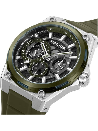 Police Round Grey Dial Multifunction Watch With Green Silicone Strap  - PLPEWJQ2203242