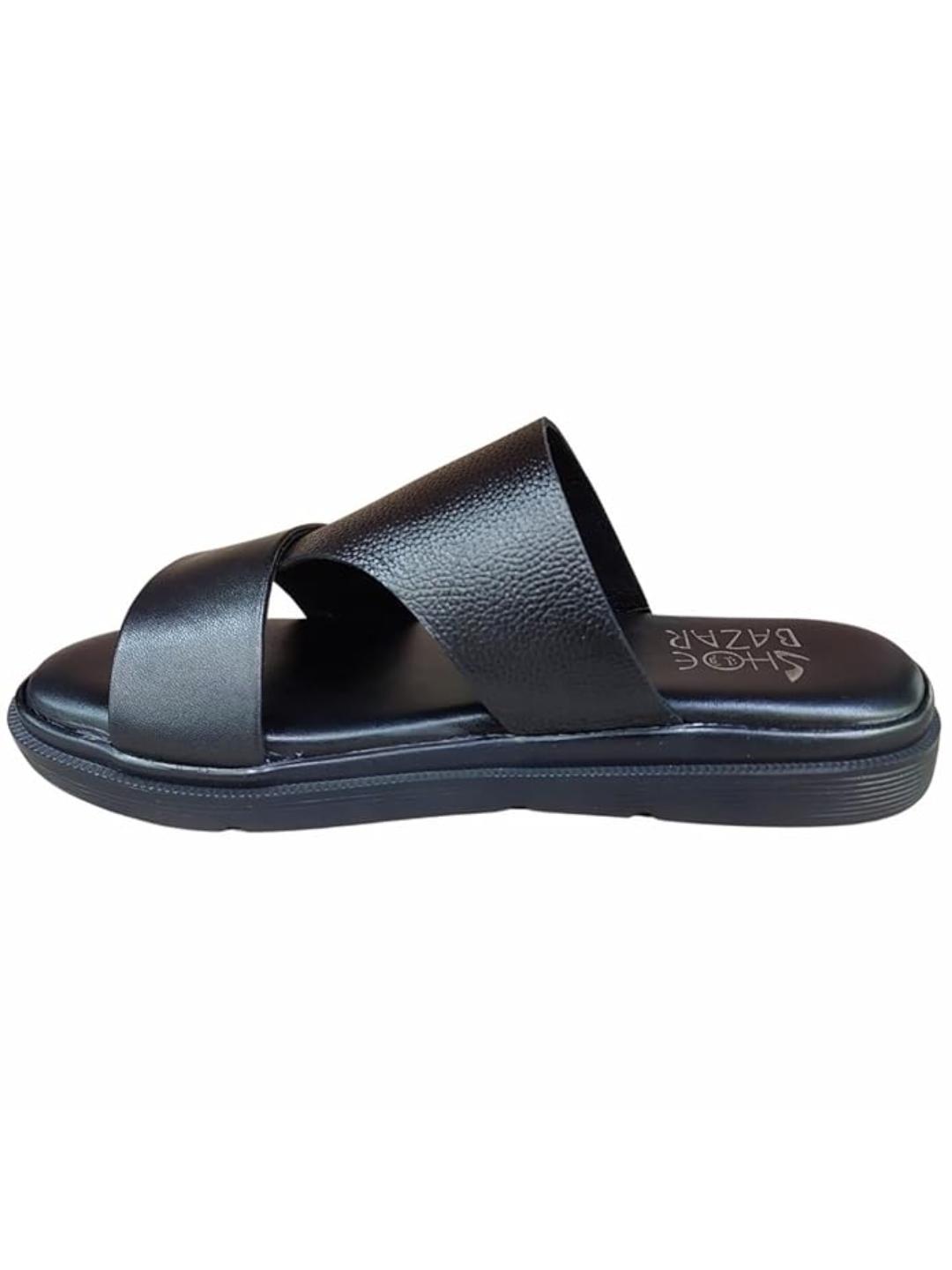 Shoe Bazar Black Genuine Leather Sandals for Men