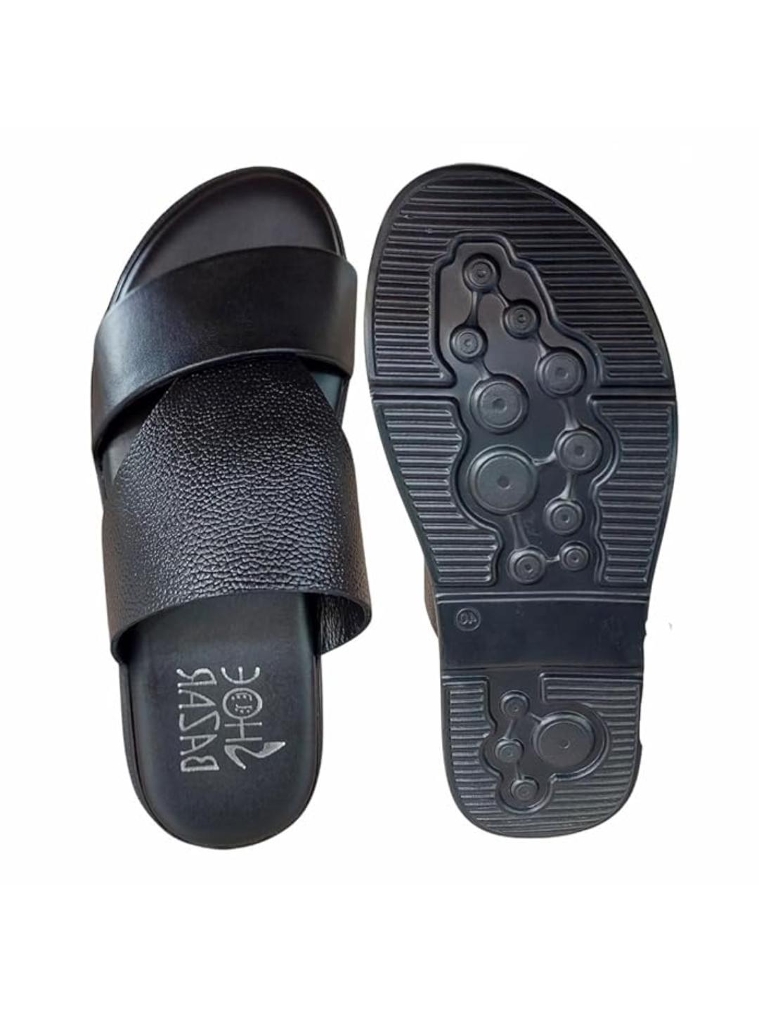 Shoe Bazar Black Genuine Leather Sandals for Men