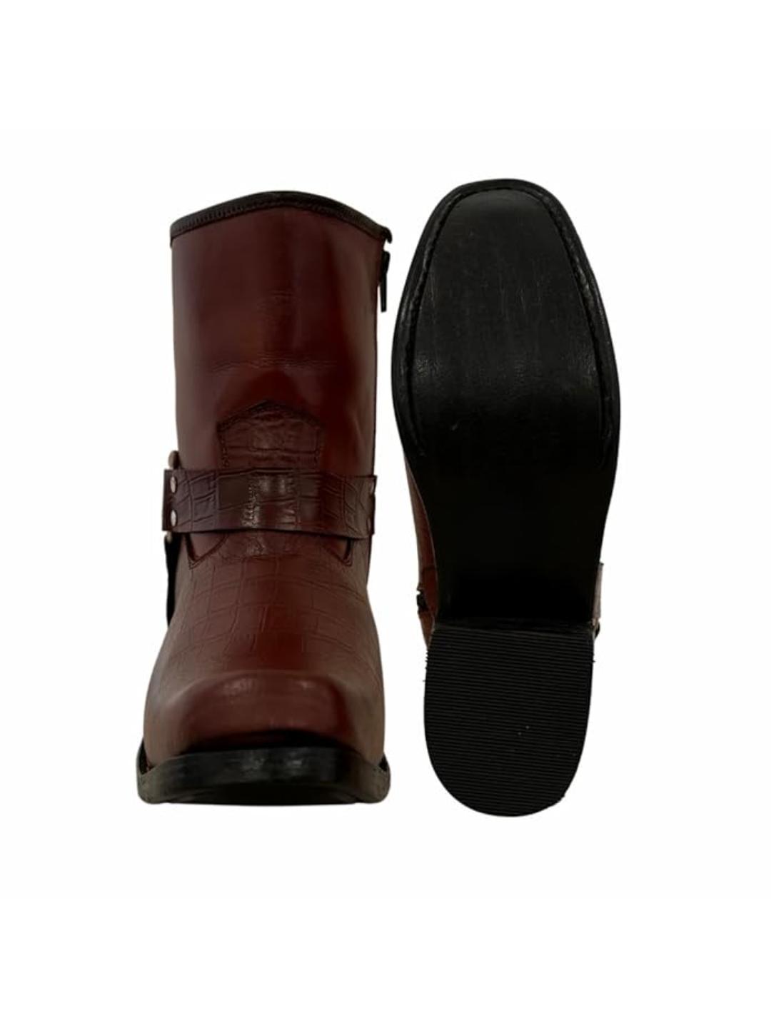 Shoe Bazar Tan Genuine Leather Cowboy Boots For Men