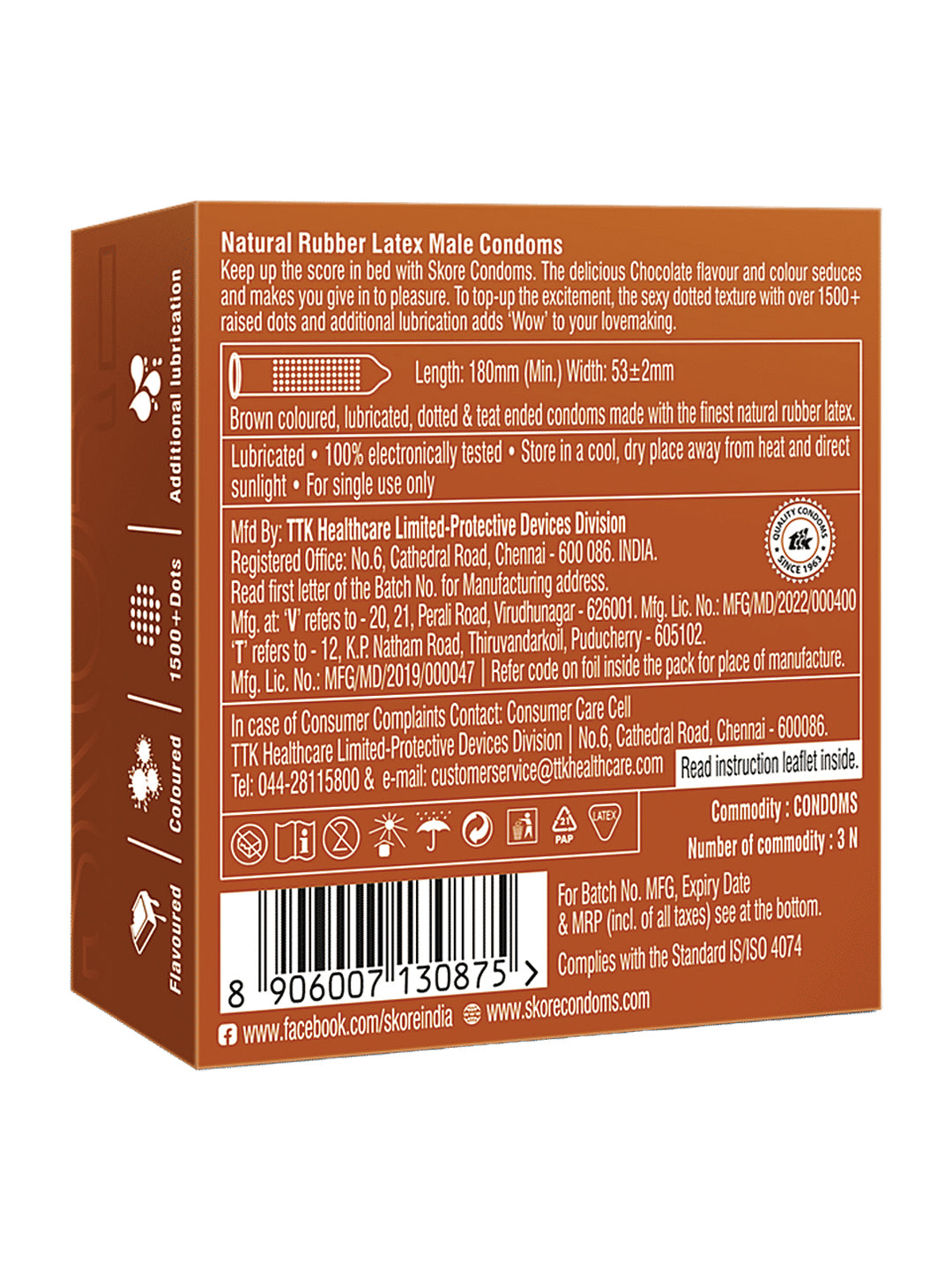 Skore 1500+Dots Chocolate Flavoured Condoms (Additional Lubrication)