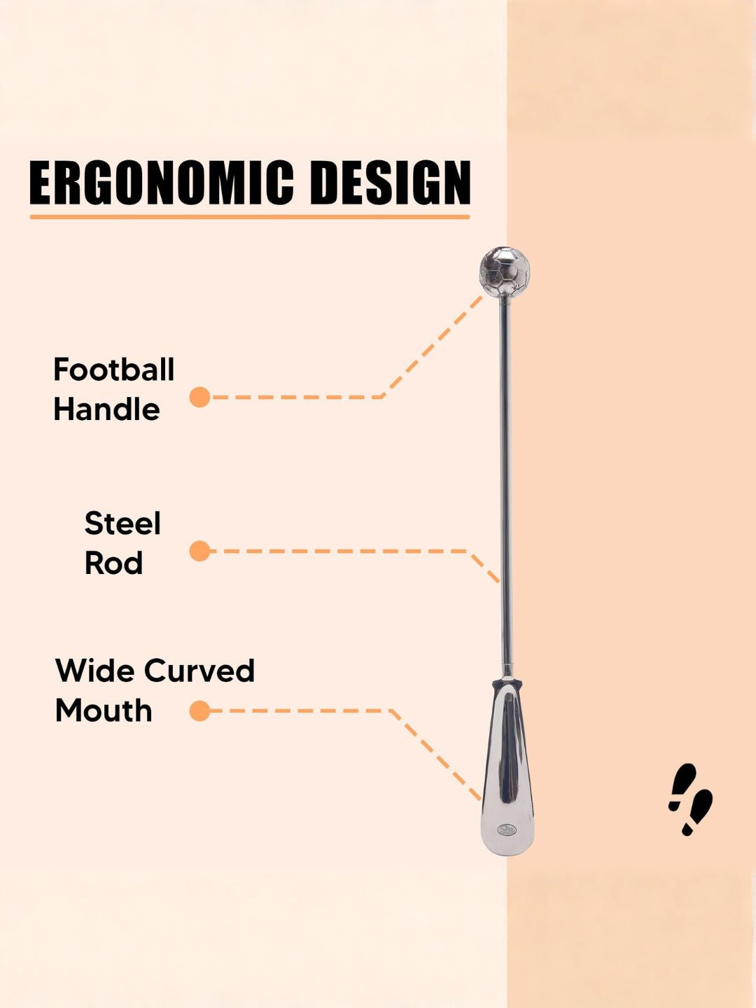 Shoe Mistri Premium Silver Aluminium Shoehorn - 24” Football Head Handle