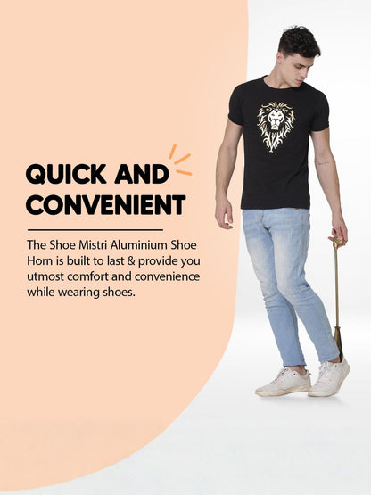 Shoe Mistri Premium Gold Aluminium Brass Coated Shoehorn - 24” Long Horse Head Handle