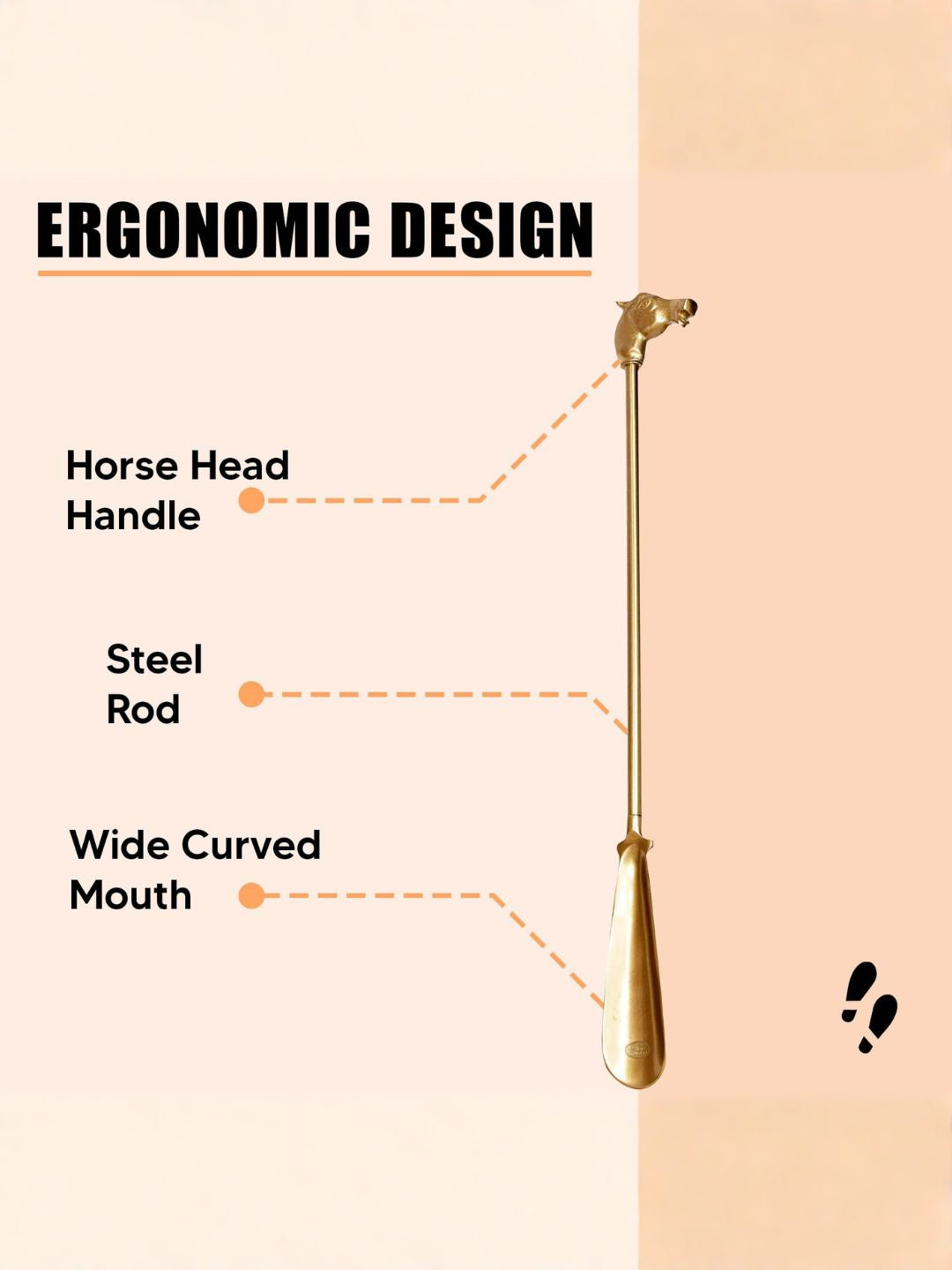 Shoe Mistri Premium Gold Aluminium Brass Coated Shoehorn - 24” Long Horse Head Handle