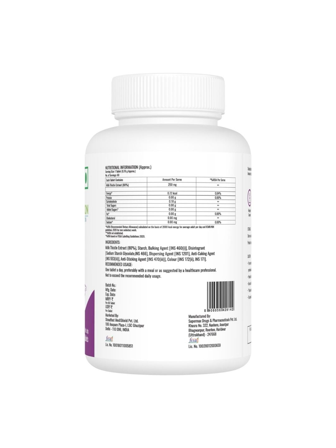 Steadfast Nutrition Milk Thistle Liver Detox Tablets (Pack of 60 Tablets)