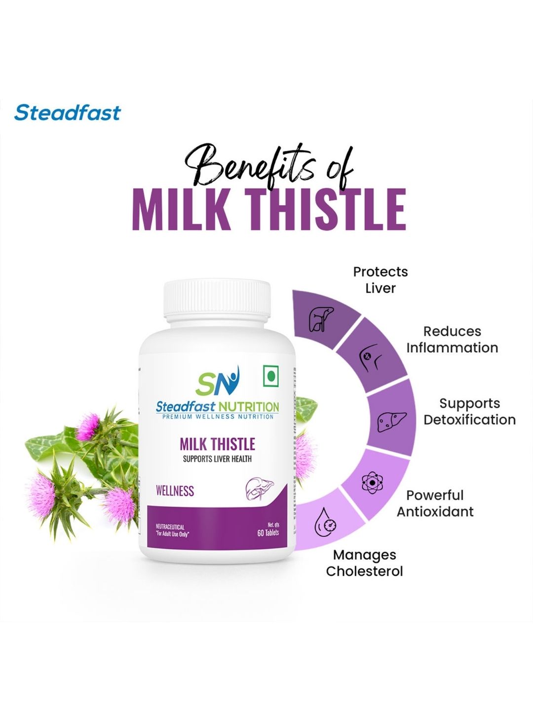Steadfast Nutrition Milk Thistle Liver Detox Tablets (Pack of 60 Tablets)