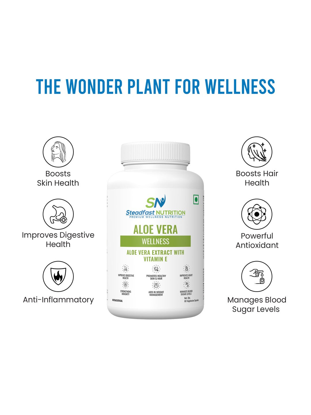 Steadfast Nutrition Aloe Vera Capsules for Healthy Skin & Hair (Pack of 60 Capsules)