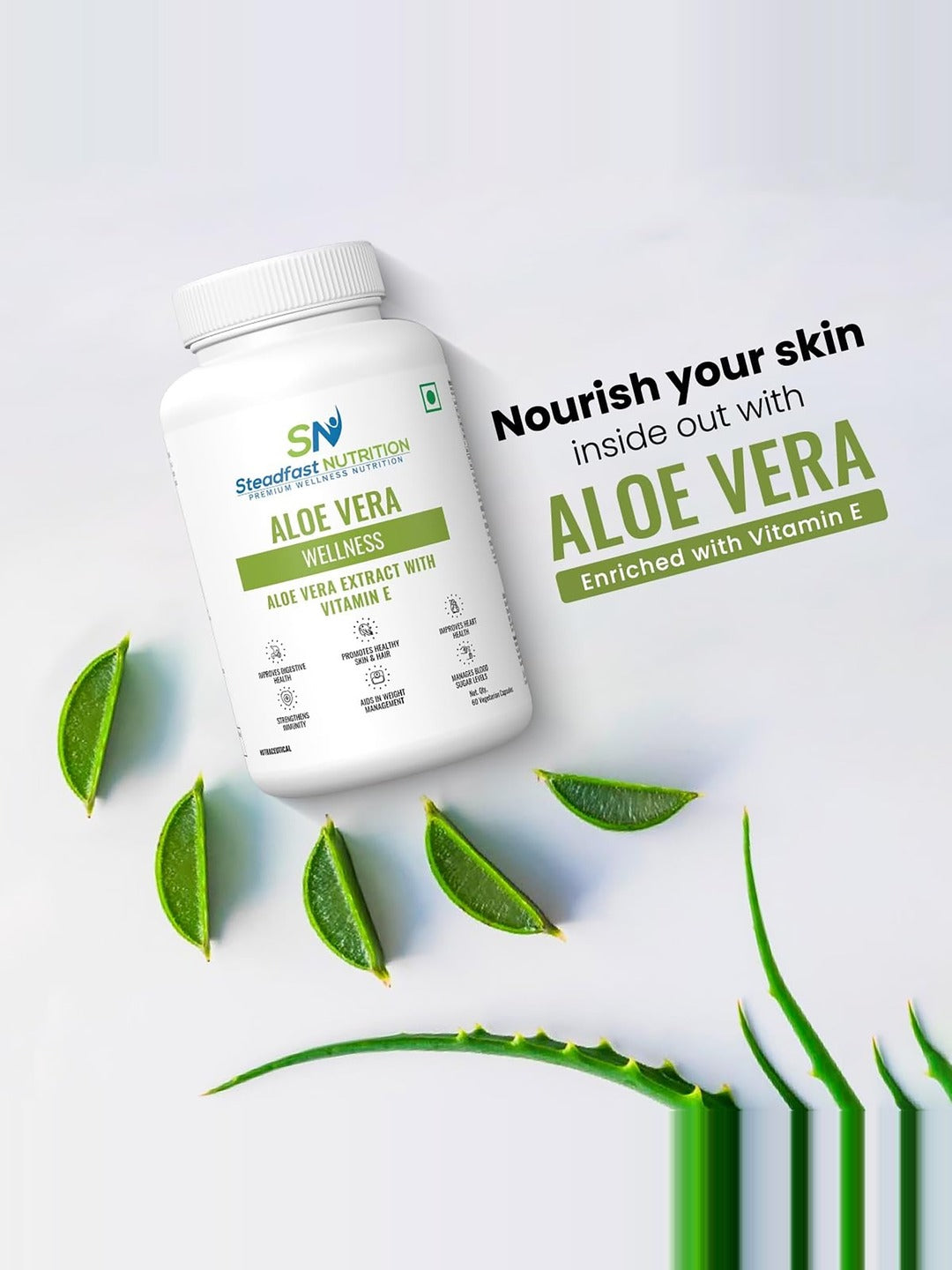 Steadfast Nutrition Aloe Vera Capsules for Healthy Skin & Hair (Pack of 60 Capsules)