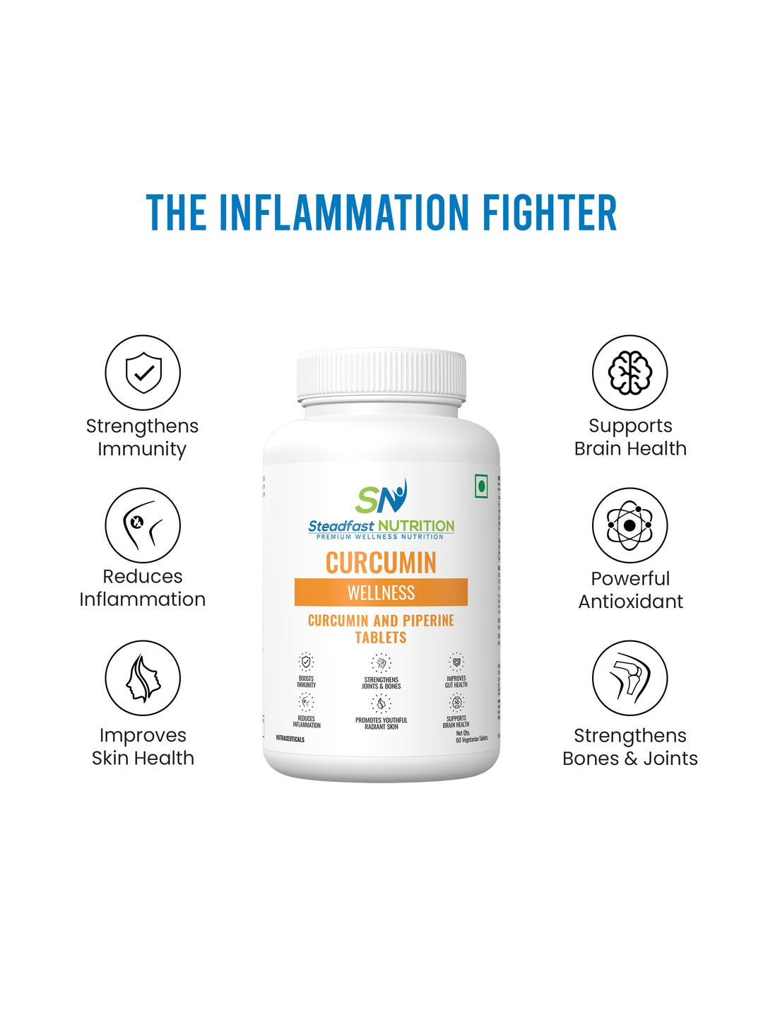 Steadfast Nutrition Curcumin Piperine Supplement (Pack of 60 Tablets)