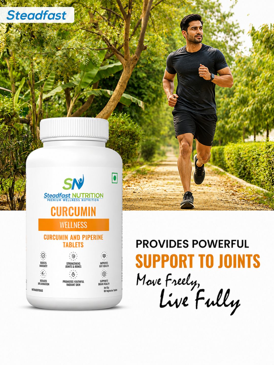 Steadfast Nutrition Curcumin Piperine Supplement (Pack of 60 Tablets)