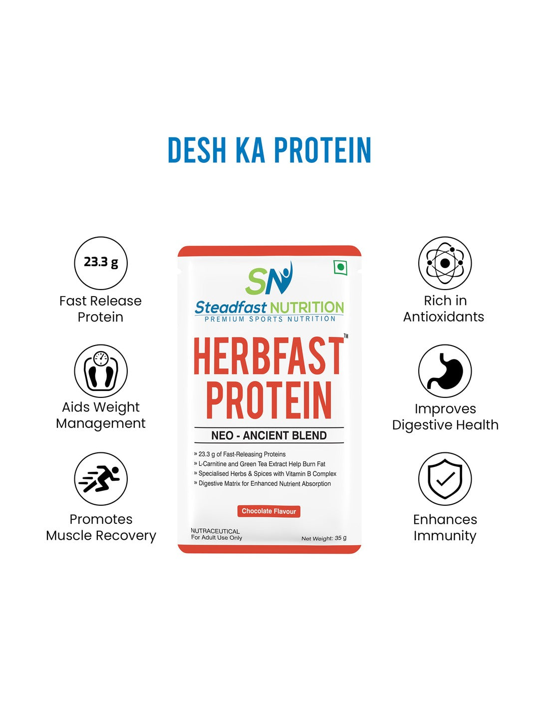Steadfast Nutrition HerbFast Fast-Release Whey Protein - Chocolate (Pack of 60 Sachets)