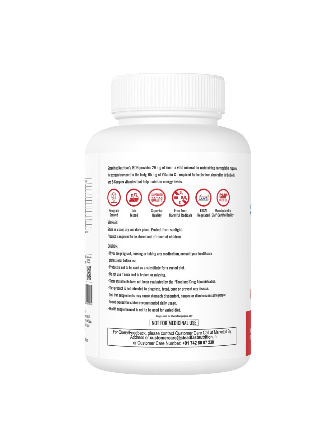 Steadfast Nutrition Iron with Vitamin C, Biotin & B Vitamins (Pack of 60 Tablets)