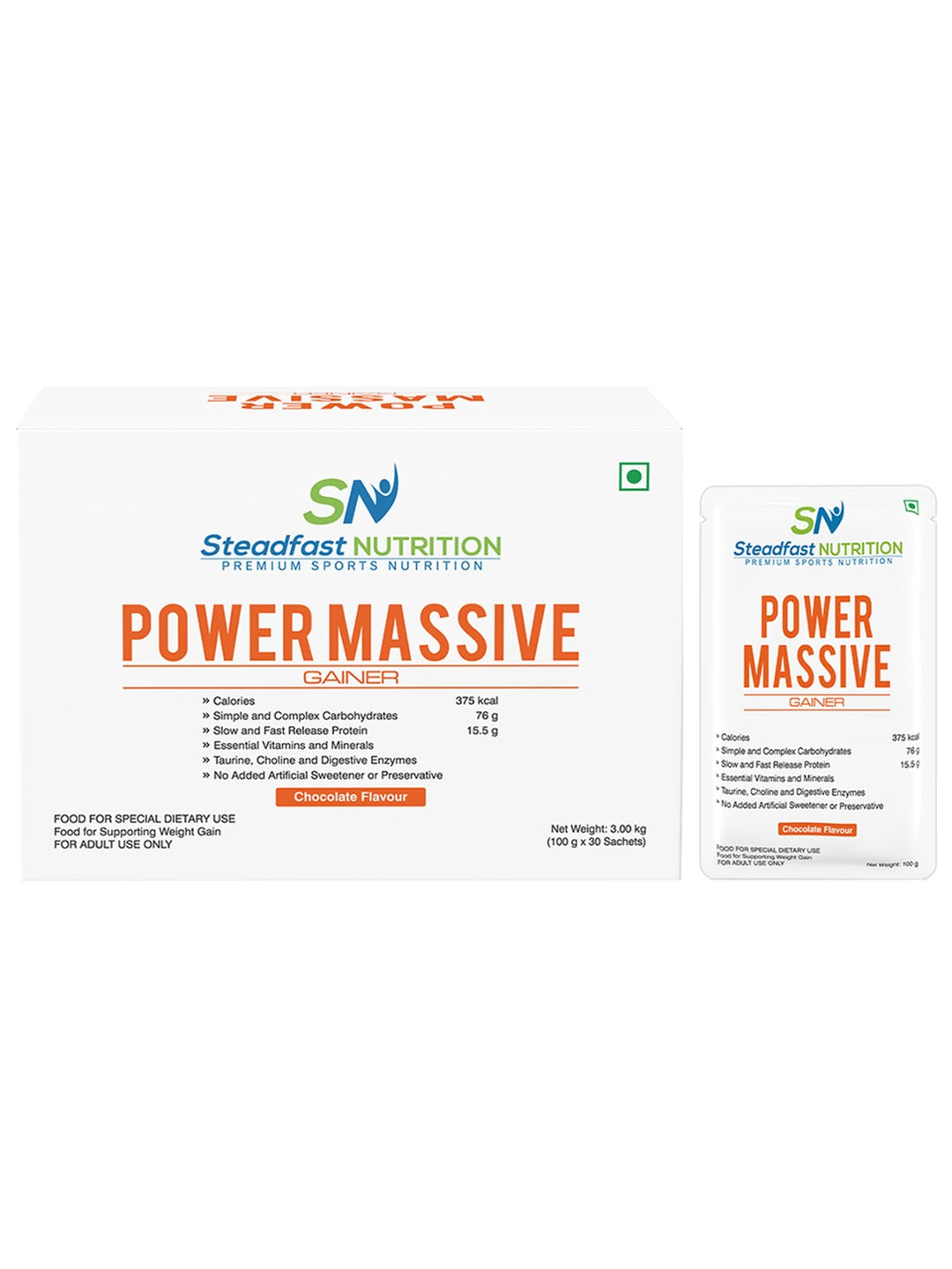 Steadfast Nutrition Power Massive Muscle Mass Gainer - Chocolate (Pack of 30 Sachets)