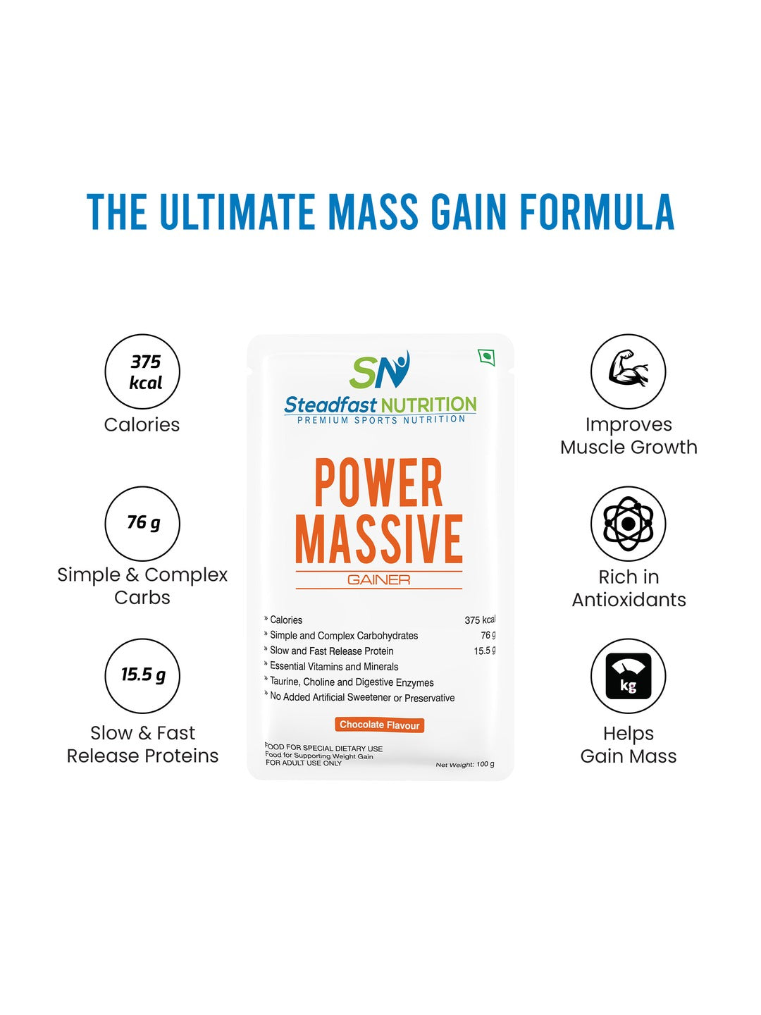 Steadfast Nutrition Power Massive Muscle Mass Gainer - Chocolate (Pack of 30 Sachets)