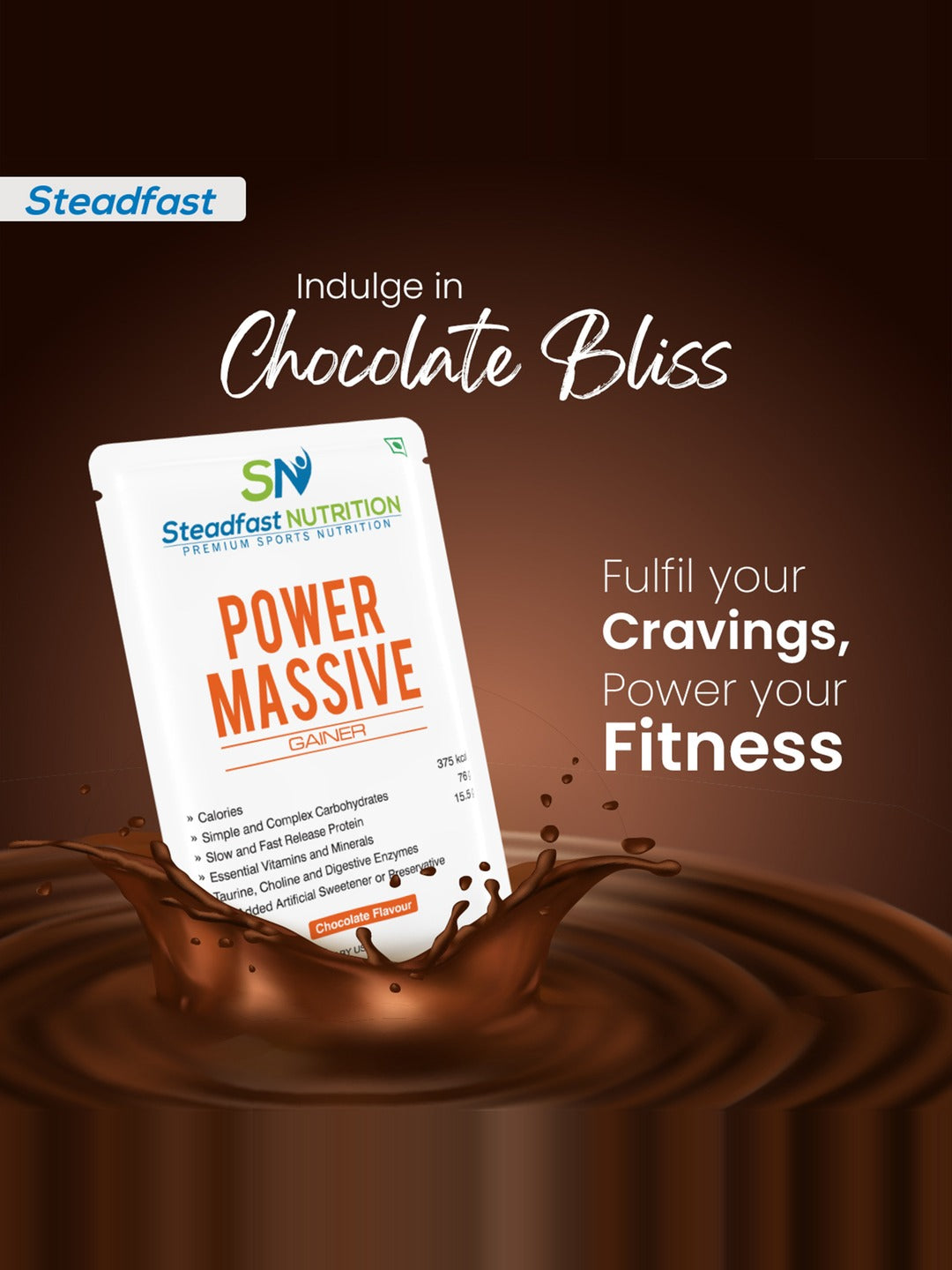 Steadfast Nutrition Power Massive Muscle Mass Gainer - Chocolate (Pack of 30 Sachets)