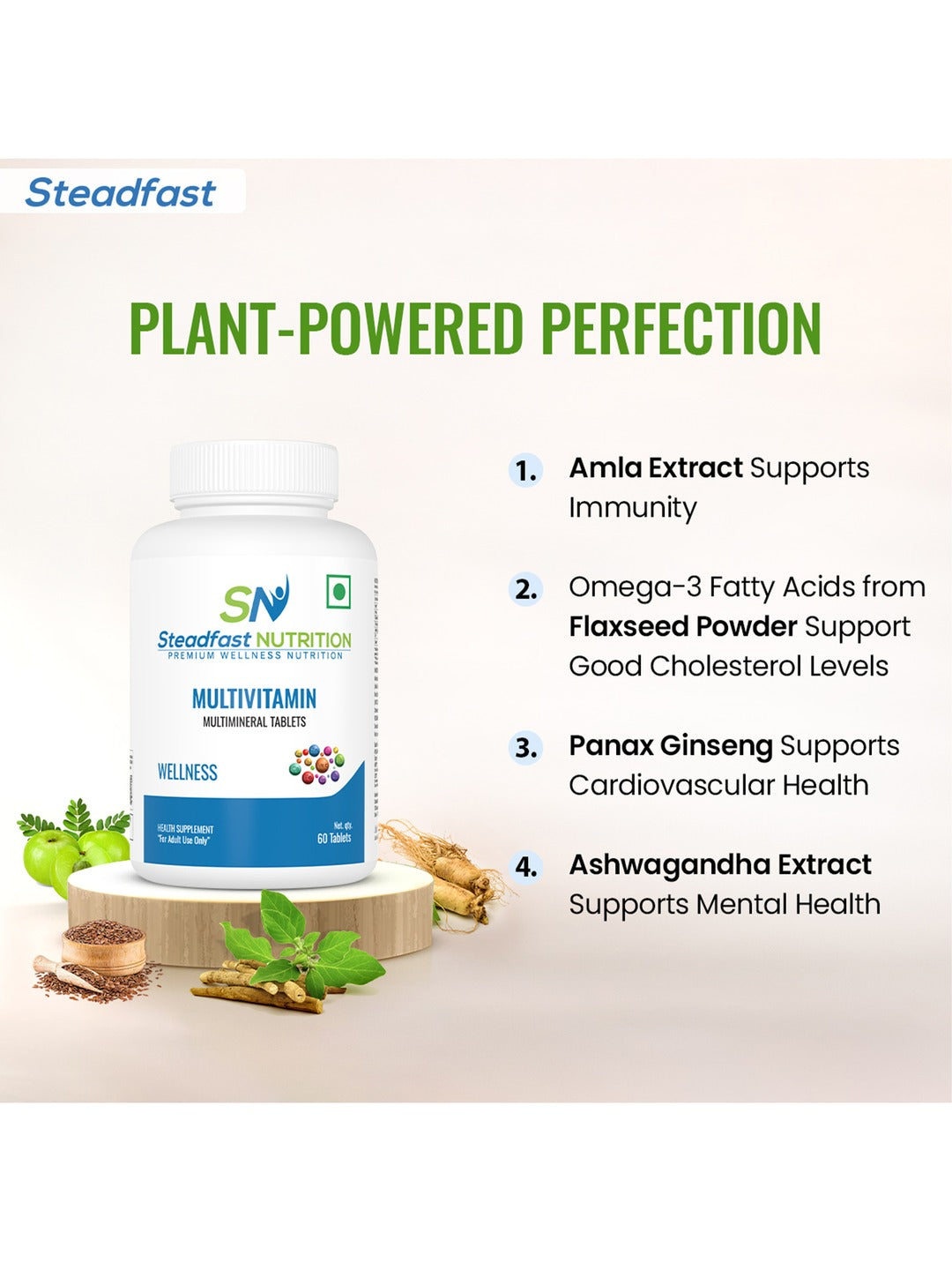 Steadfast Nutrition Multivitamin with Multiminerals & Omega-3 Fatty Acids (Pack of 60 Tablets)