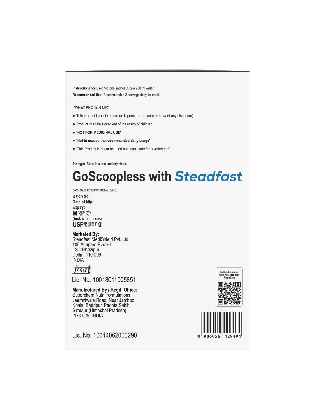 Steadfast Nutrition Incredible Whey Protein - Chocolate