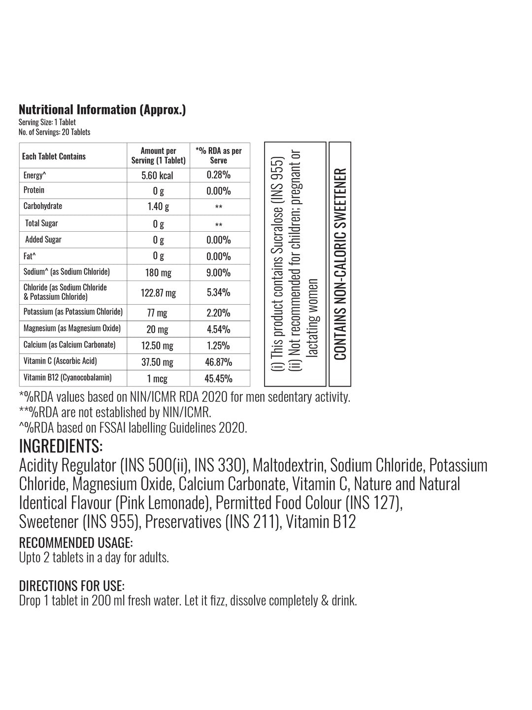 Steadfast Nutrition SteadLytes Instant Hydration & Energy Drink Pink Lemonade (Pack of 20 Tablets)