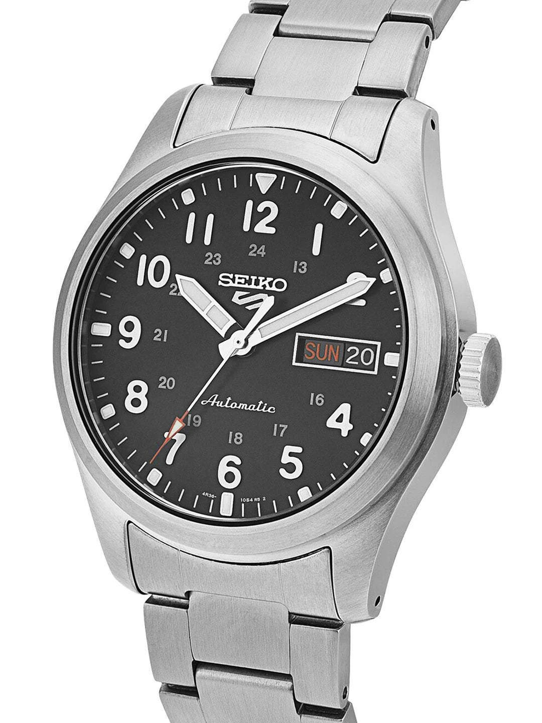 Seiko Black Dial & Silver Toned Stainless Steel Bracelet Style Straps Analogue Watch - SRPG27K1