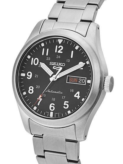 Seiko Black Dial & Silver Toned Stainless Steel Bracelet Style Straps Analogue Watch - SRPG27K1