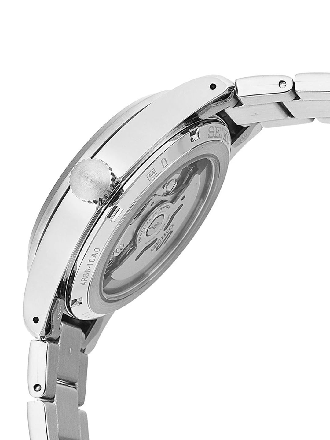Seiko Black Dial & Silver Toned Stainless Steel Bracelet Style Straps Analogue Watch - SRPG27K1