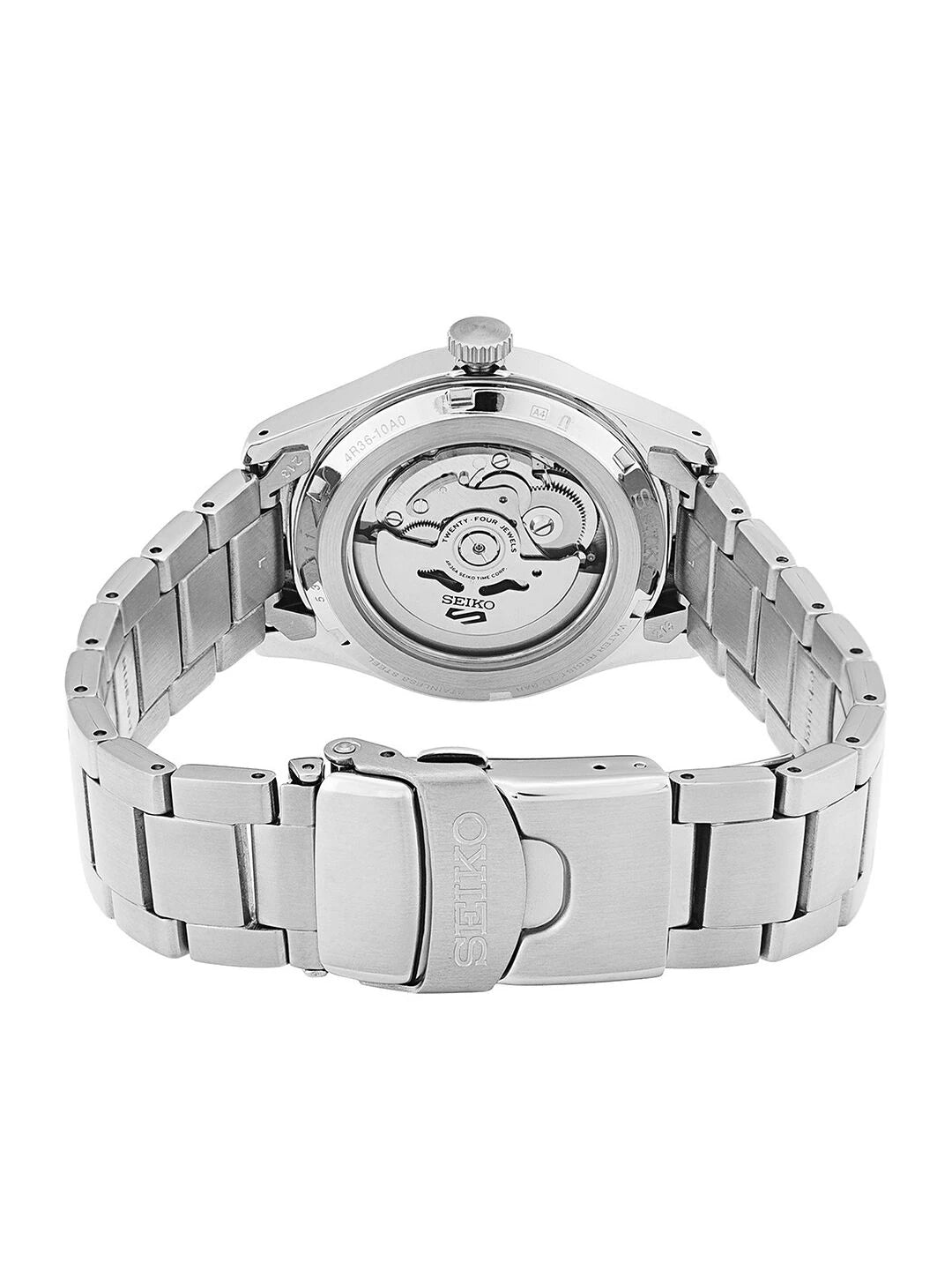 Seiko Black Dial & Silver Toned Stainless Steel Bracelet Style Straps Analogue Watch - SRPG27K1