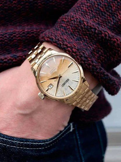 Seiko Presage Round Gold Dial Analog Watch - SRPK46J1