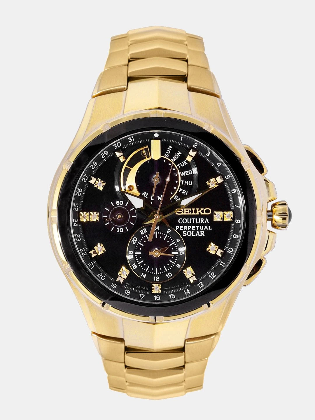 Seiko Coutura Perpetual Black Diamond Studded Solar Chronograph Watch- SSC - SSC572P1
