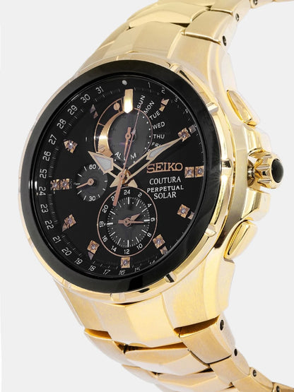 Seiko Coutura Perpetual Black Diamond Studded Solar Chronograph Watch- SSC - SSC572P1