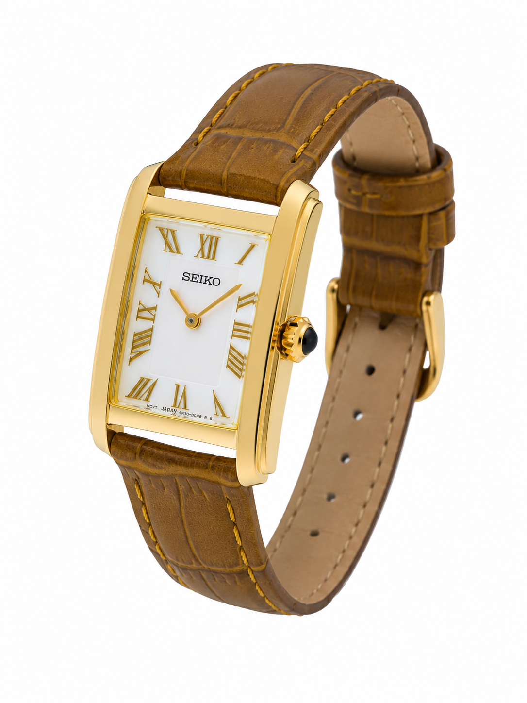 Seiko Rectangle White Dial Analog Watch With Leather Strap - SWR100P1