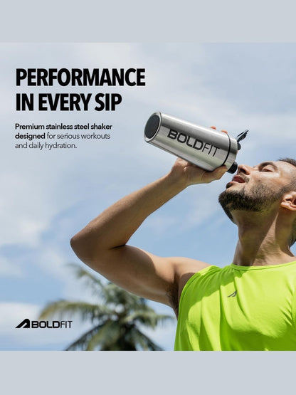 Boldfit Stainless Steel Protein Shaker 700ml with Blender Blade
