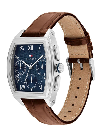 Tommy Hilfiger Rectangle Blue Dial Analog Watch With Multifunction Display & Leather Strap - TH1710760