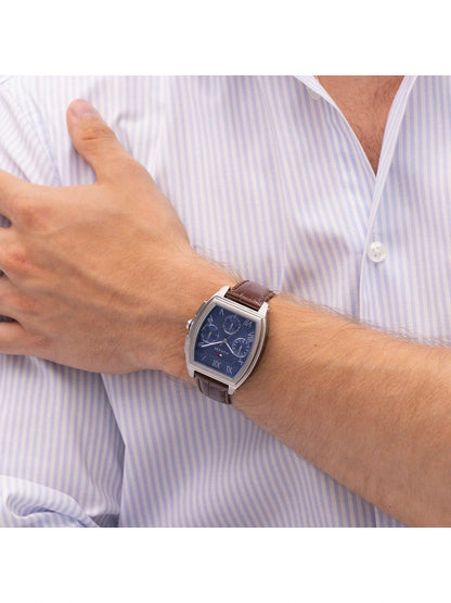Tommy Hilfiger Rectangle Blue Dial Analog Watch With Multifunction Display & Leather Strap - TH1710760