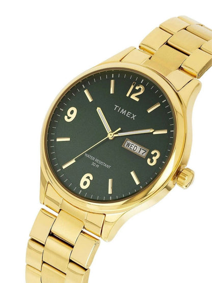 Timex Round Green Dial Analog Watch With Metal Strap - TWEG18445