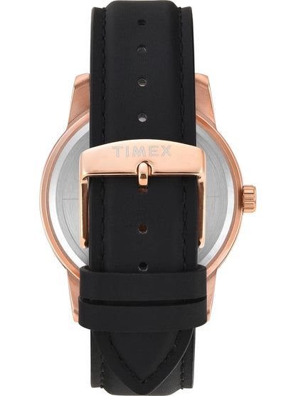 Timex Round Silver Dial Multifunction Watch With Black Leather Strap  - TWEG18908
