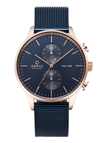 Obaku Round Blue Dial Analog Watch With Metal Strap - V196GUVLML