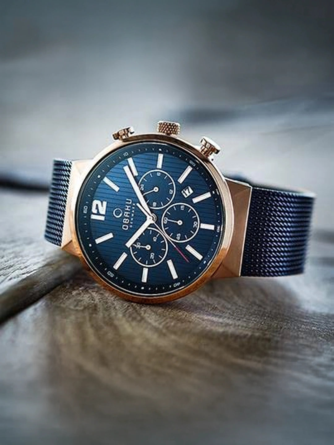 Obaku Round Blue Dial Analog Watch With Metal Strap - V196GUVLML