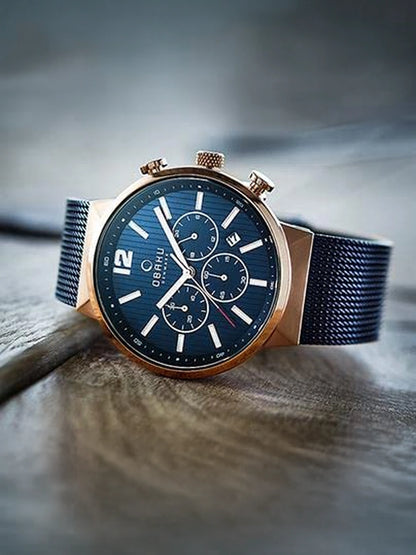 Obaku Round Blue Dial Analog Watch With Metal Strap - V196GUVLML