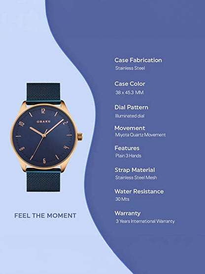 Obaku Round Blue Dial Analog Watch With Metal Strap - V235GXVLML