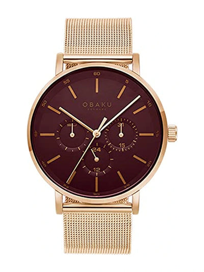 Obaku Round Burgundy Dial Analog Watch With Metal Strap - V246GMVDMV