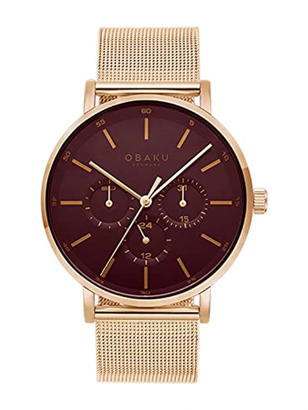 Obaku Round Burgundy Dial Analog Watch With Metal Strap - V246GMVDMV