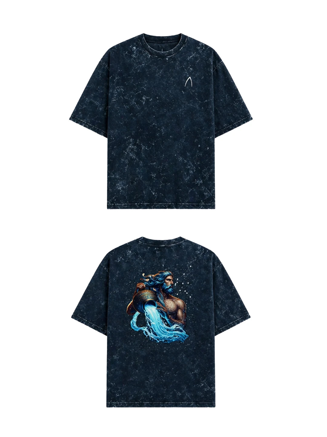 Arya Navy Blue Oversized Zodiac Aquarius Print Half Sleeve Cotton T-Shirt